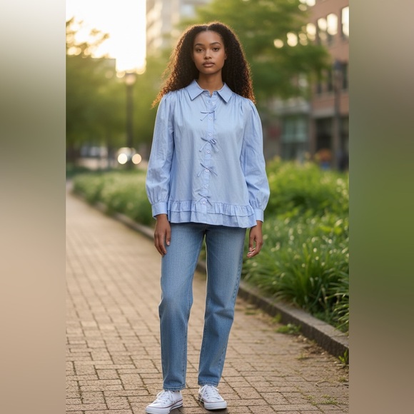 JODIFL Tops - Light Blue Women's Top with Bow Accents